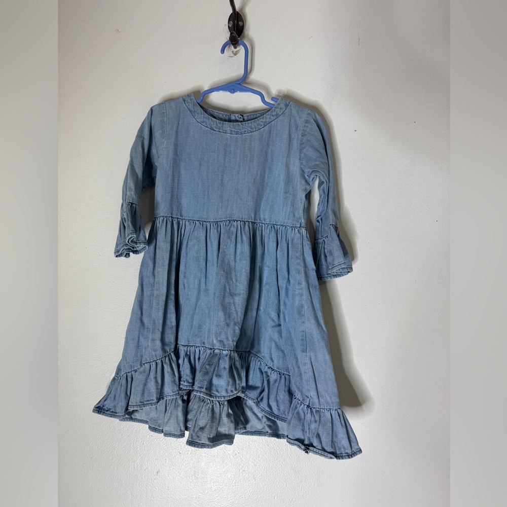 RuffleButts Toddler Girl Long Sleeve Denim Ruffled Tunic Top Dress 4t
